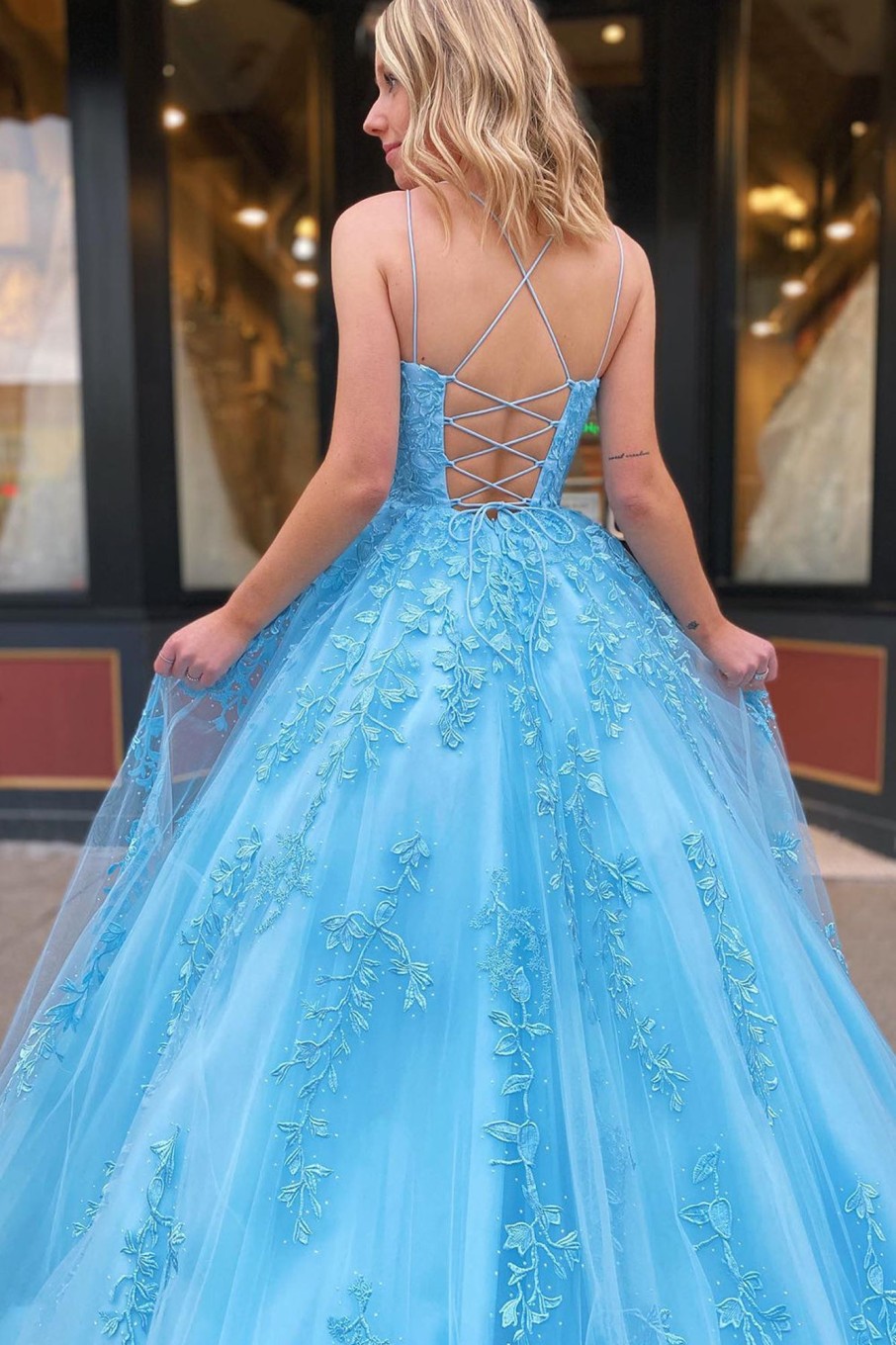 Prom Dresses HELLYMOON | Spaghetti Straps Long Princess Prom Dress With Appliques