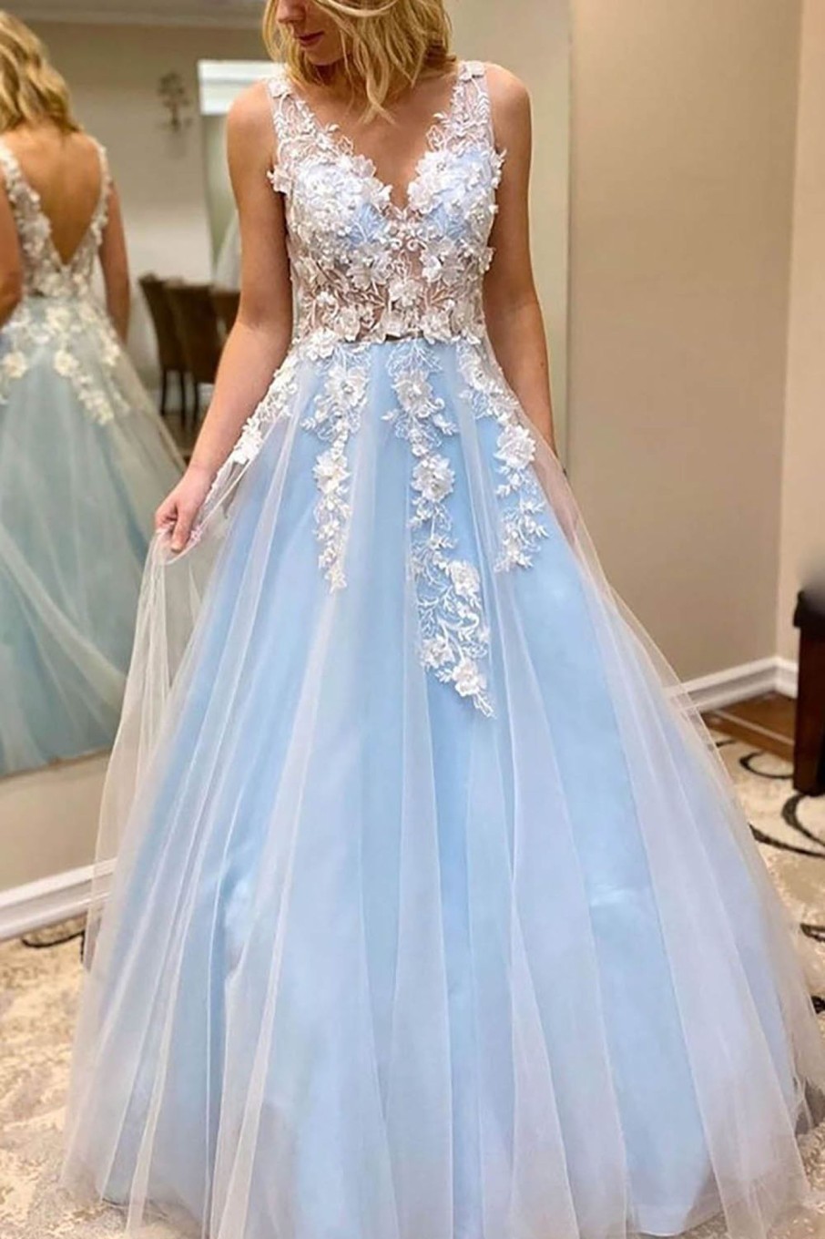 Prom Dresses HELLYMOON | Tulle A Line Princess Prom Dress With Appliques