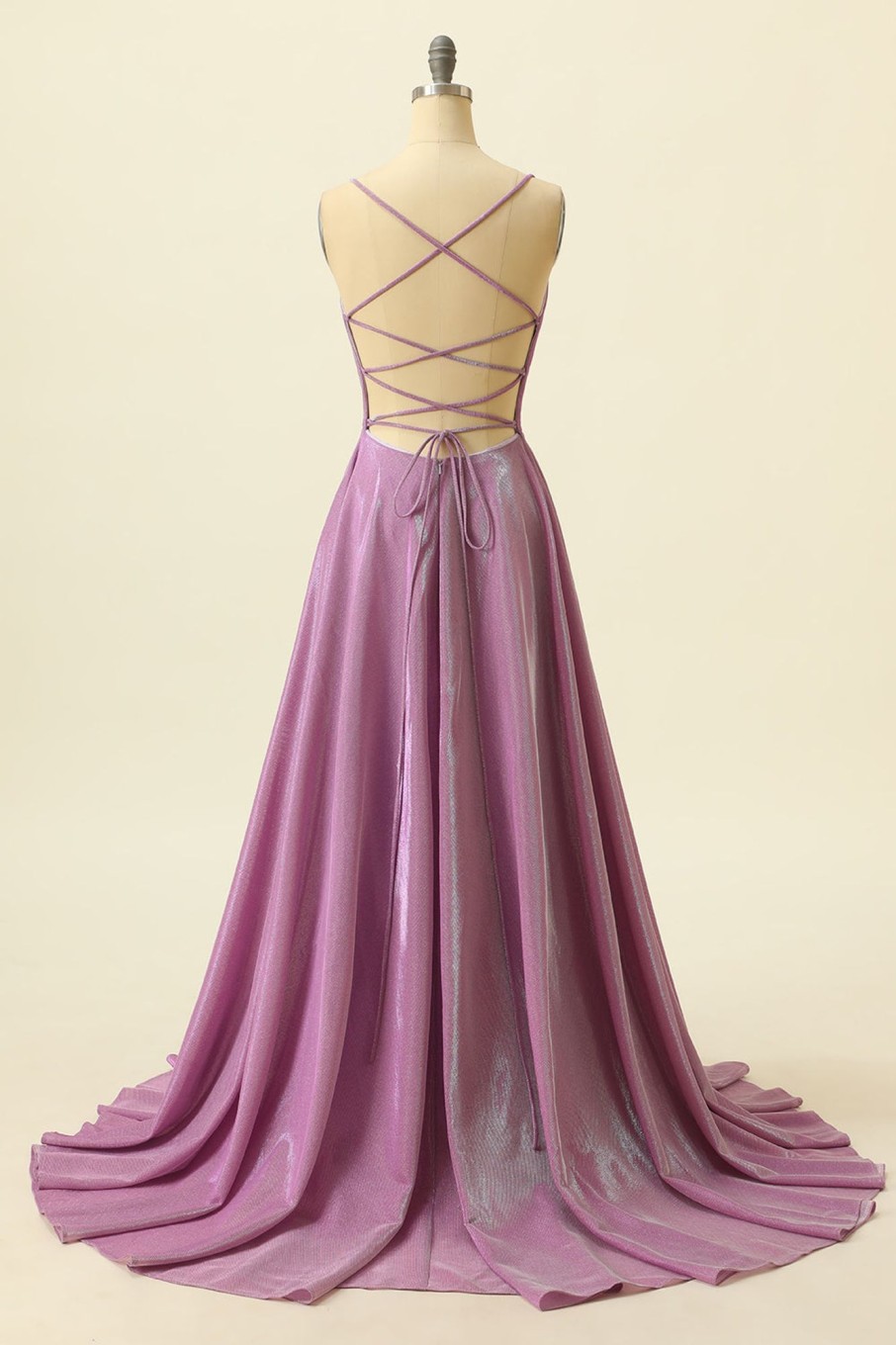 Prom Dresses HELLYMOON | V-Neck A Line Glitter Prom Dress Purple