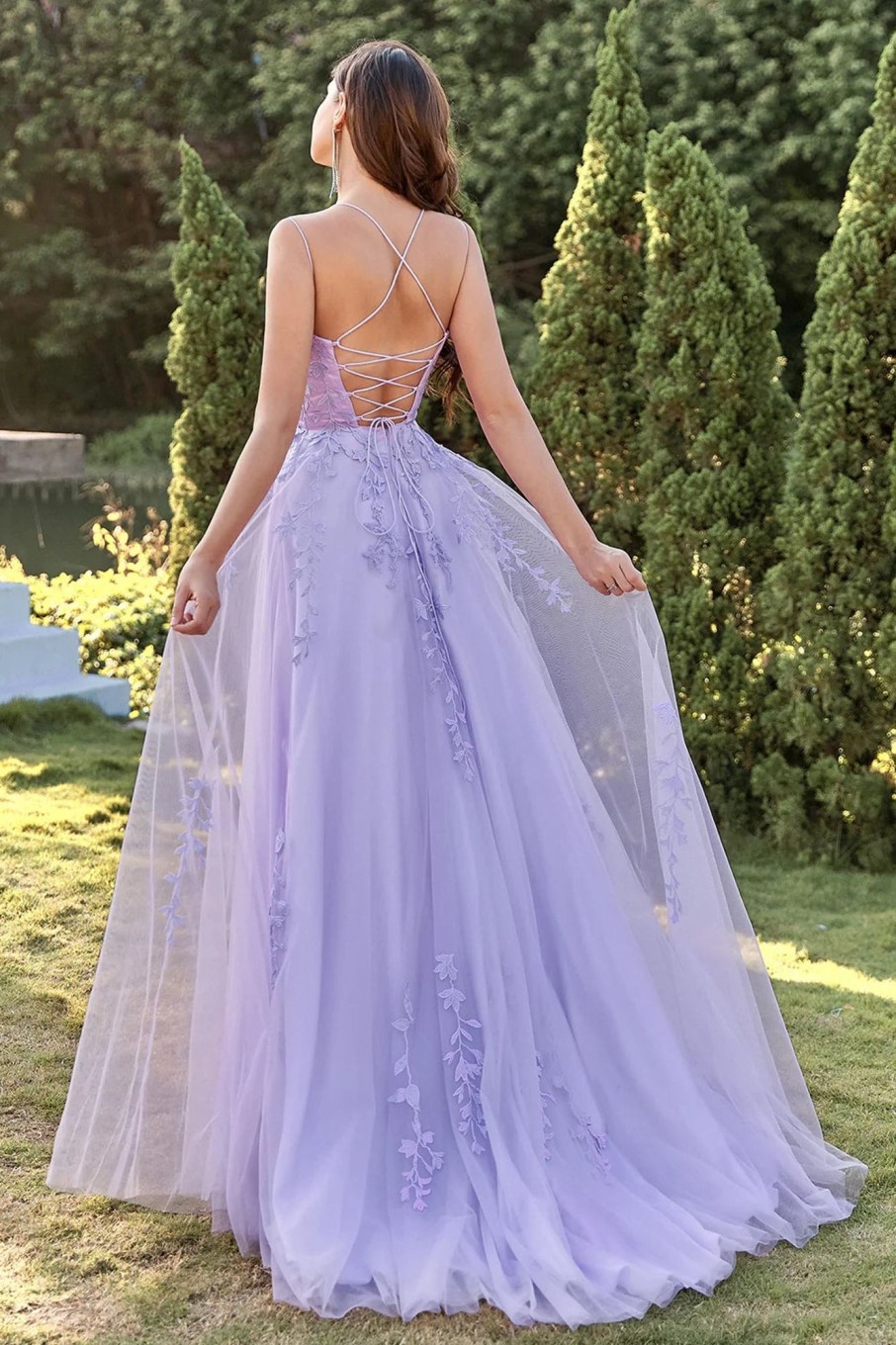 Prom Dresses HELLYMOON | Spaghetti Straps A-Line Princess Prom Dress Lavender