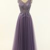 Prom Dresses HELLYMOON | Tulle A-Line Prom Dress With Beading Purple