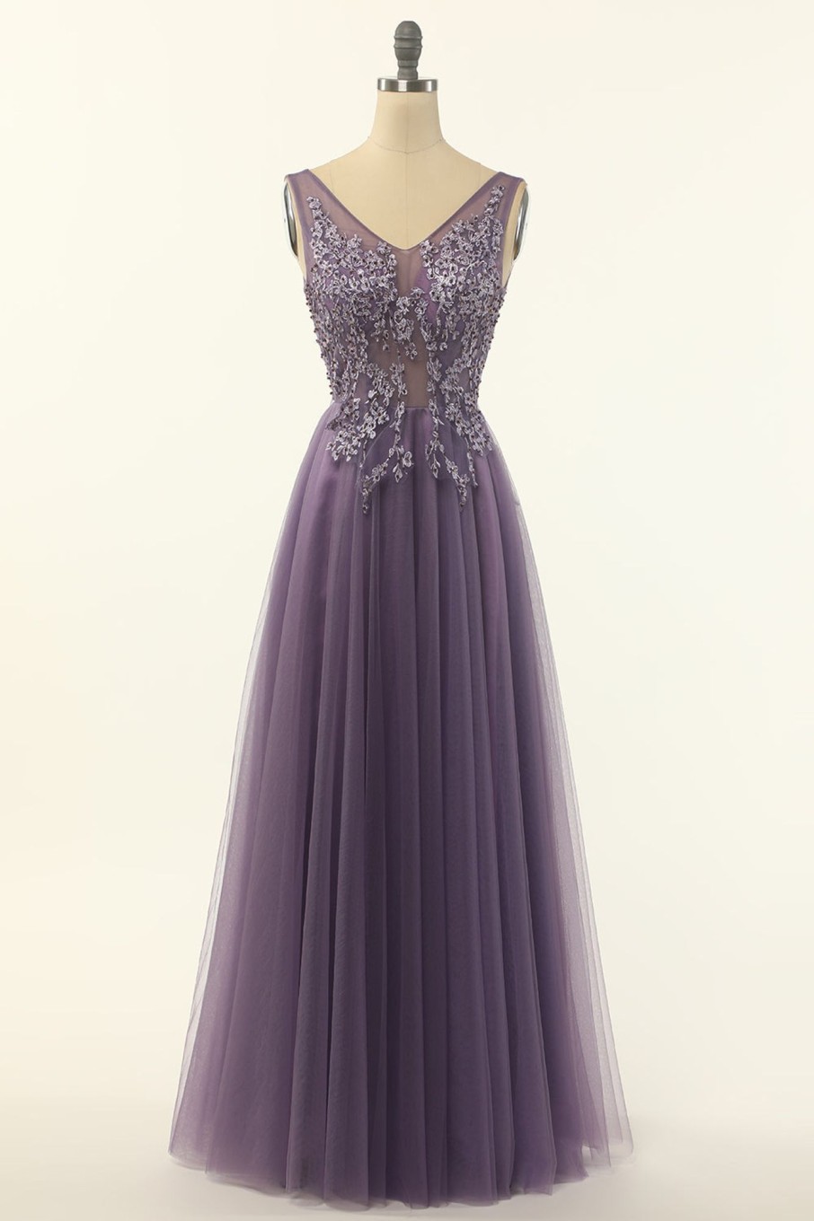 Prom Dresses HELLYMOON | Tulle A-Line Prom Dress With Beading Purple