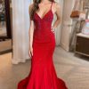 Prom Dresses HELLYMOON | Beading Lace-Up Back Mermaid Party Dress Red