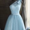 Special Occasion HELLYMOON | One Shoulder Graduation Dress With Bowknot Blue