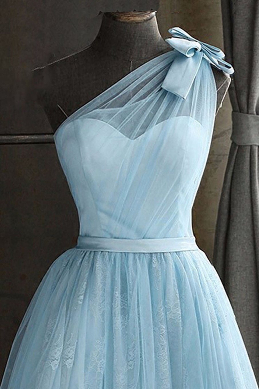 Special Occasion HELLYMOON | One Shoulder Graduation Dress With Bowknot Blue