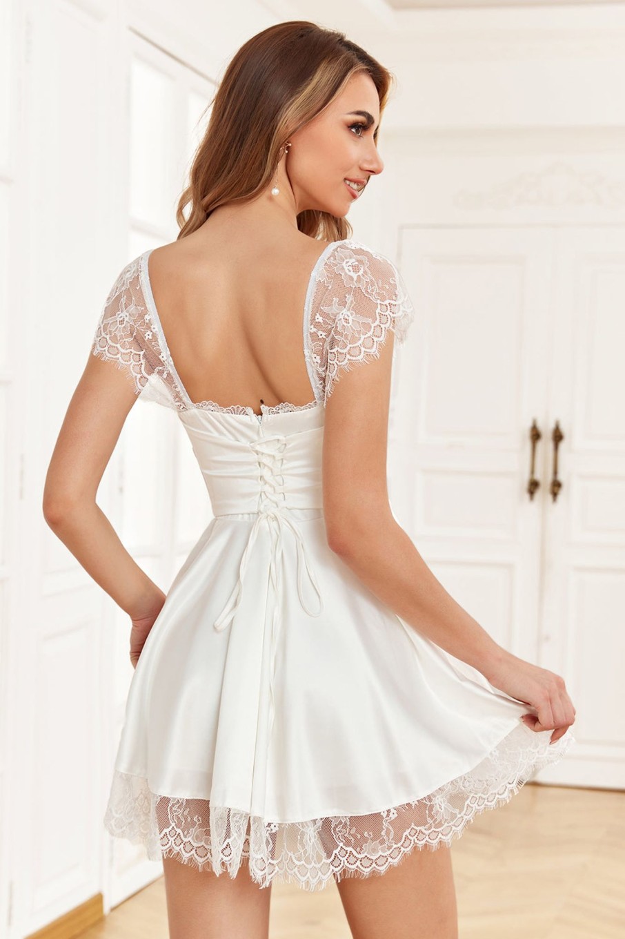 Special Occasion HELLYMOON | A Line Square Neck Graduation Dress With Lace White