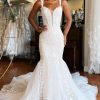 Wedding Dresses HELLYMOON | Mermaid Lace Sweep Train Long Wedding Dress White