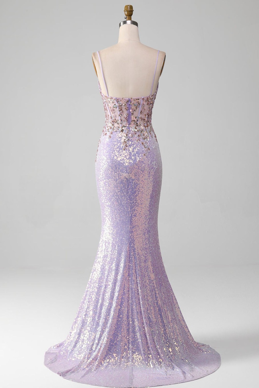 Prom Dresses HELLYMOON | Sparkly Spaghetti Straps Mermaid Prom Dress With Slit Lilac