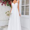 Wedding Dresses HELLYMOON | Scoop Neck Boho Simple Wedding Dress With Lace Ivory