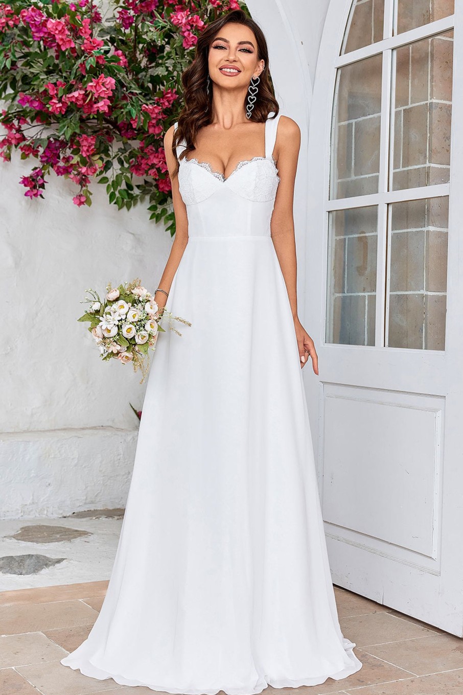 Wedding Dresses HELLYMOON | Scoop Neck Boho Simple Wedding Dress With Lace Ivory