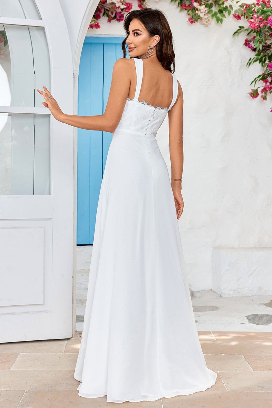 Wedding Dresses HELLYMOON | Scoop Neck Boho Simple Wedding Dress With Lace Ivory