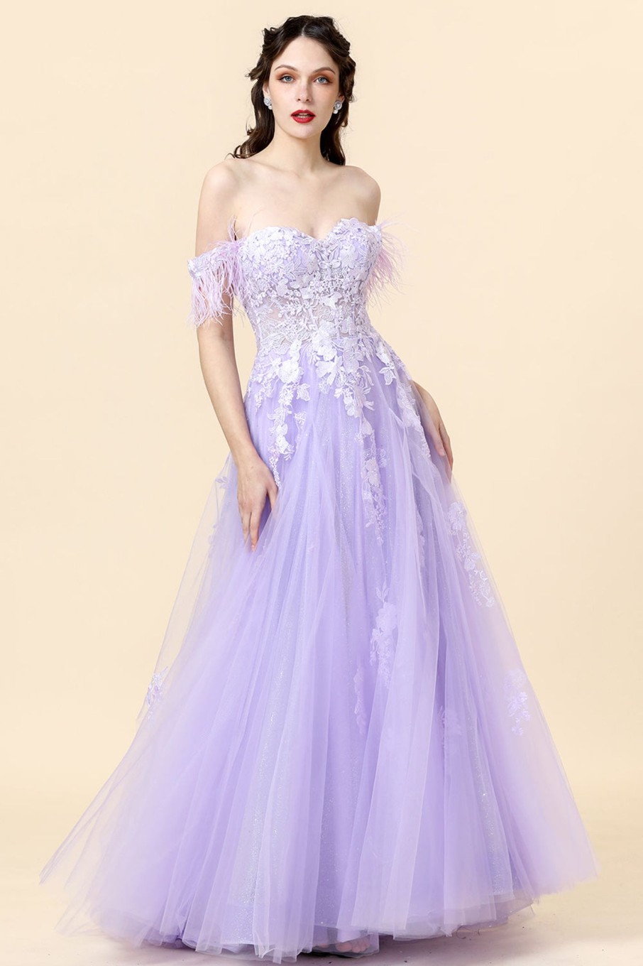 Special Occasion HELLYMOON | A Line Sweetheart Lavender Long Prom Dress With Appliques Purple