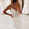 Wedding Dresses HELLYMOON | Spaghetti Straps Backless Long Wedding Dress With Lace White