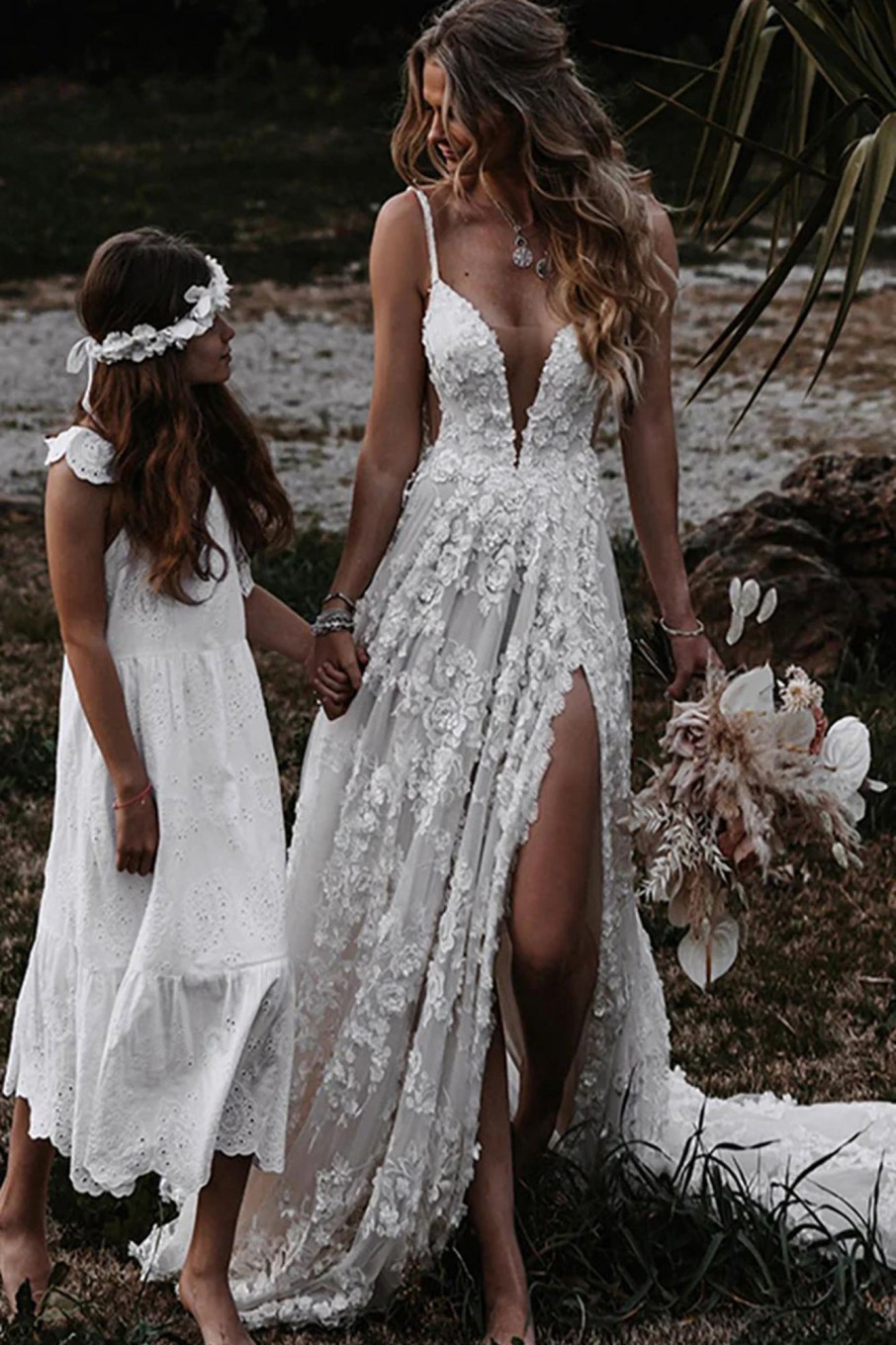 Wedding Dresses HELLYMOON | Boho A-Line Wedding Dress With Appliques White