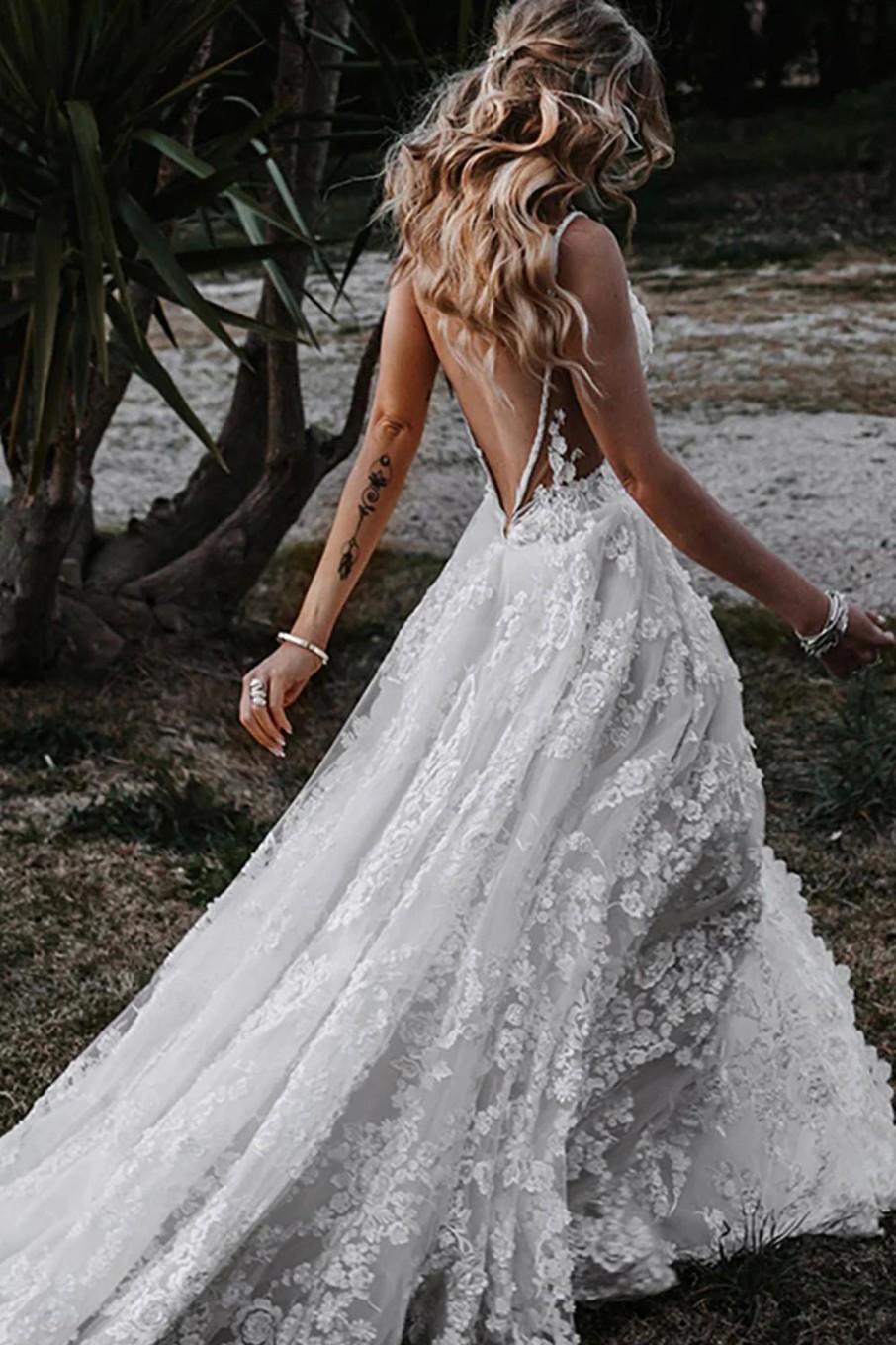 Wedding Dresses HELLYMOON | Boho A-Line Wedding Dress With Appliques White