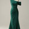 Prom Dresses HELLYMOON | Green One Shoulder Mermaid Sparkly Prom Dress With Ruffles Dark Green