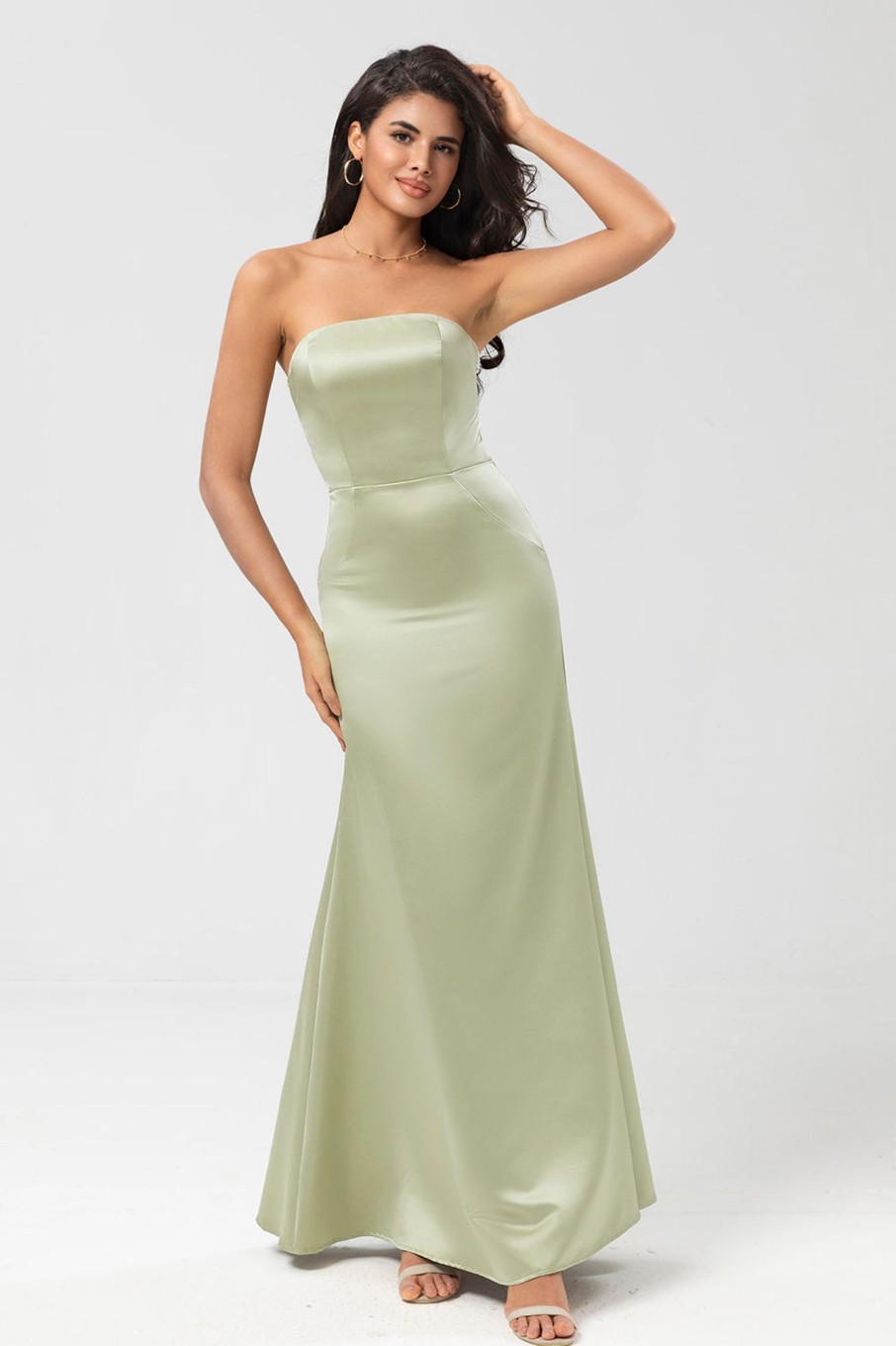 Partywear HELLYMOON | Strapless Satin Sheath Green Bridesmaid Dress