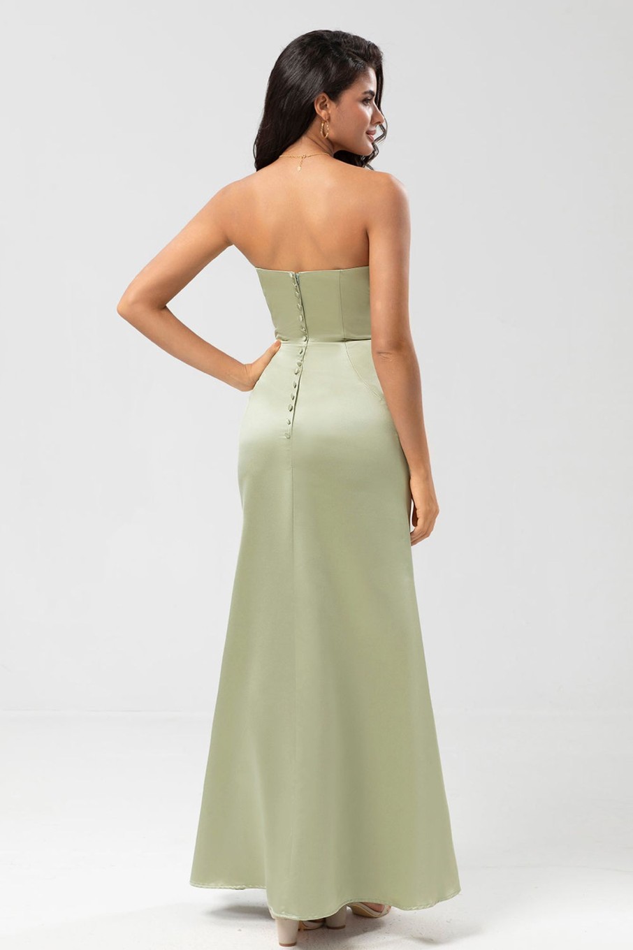 Partywear HELLYMOON | Strapless Satin Sheath Green Bridesmaid Dress