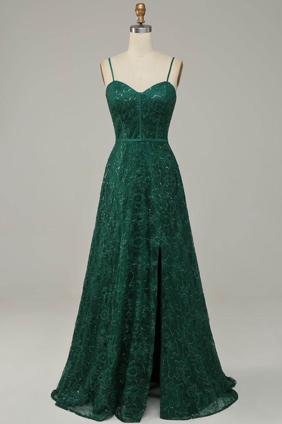 Special Occasion HELLYMOON | Lace Spaghetti Straps Corset Prom Dress Dark Green