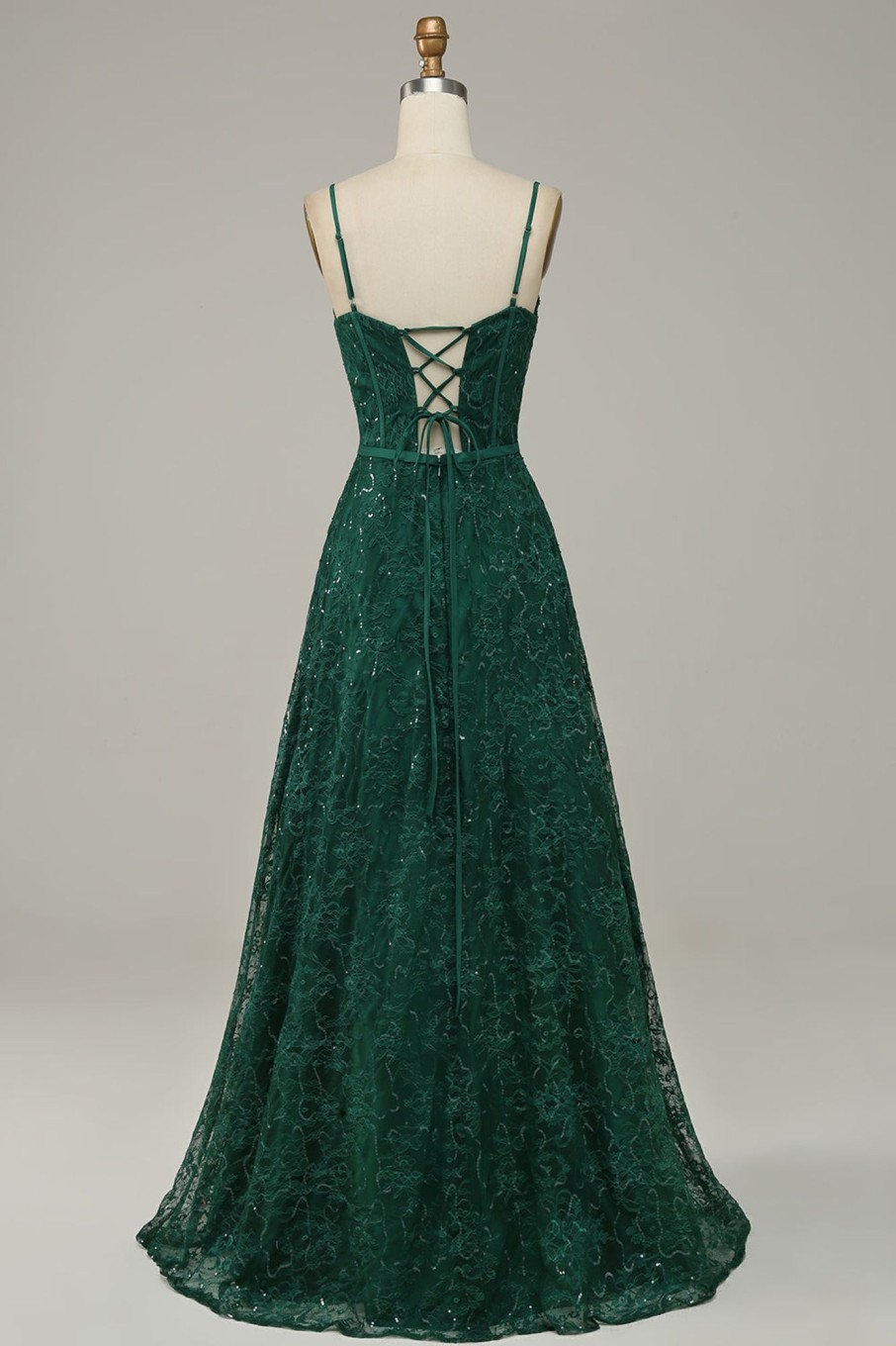 Special Occasion HELLYMOON | Lace Spaghetti Straps Corset Prom Dress Dark Green