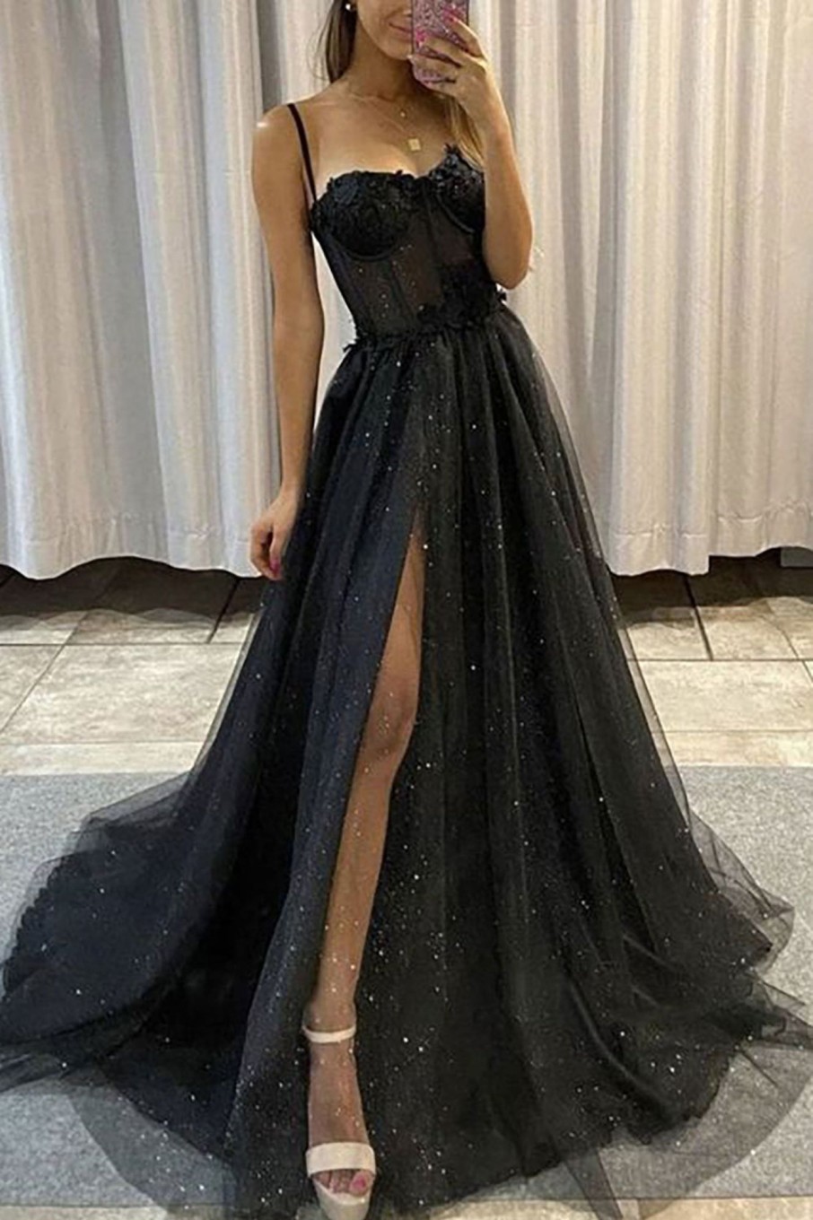 Prom Dresses HELLYMOON | Tulle Corset Prom Dress With Slit Black