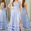 Prom Dresses HELLYMOON | A-Line Spaghetti Strap Long Prom Dress With Slit Lavender