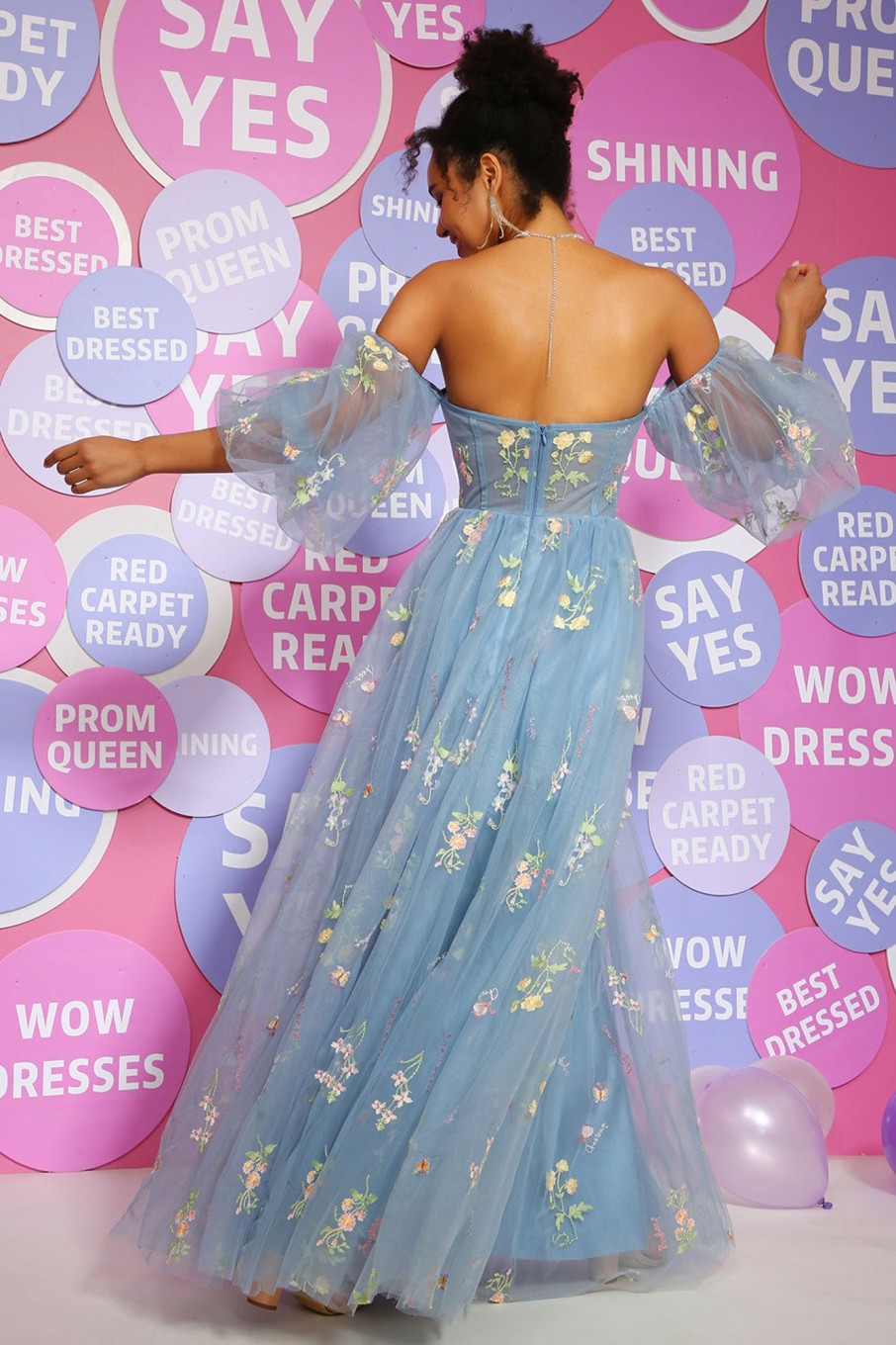 Prom Dresses HELLYMOON | Off The Shoulder Princess Prom Dress With Embroidery Blue