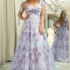 Prom Dresses HELLYMOON | A Line Floral Print Adjustable Straps Long Prom Dress Pink