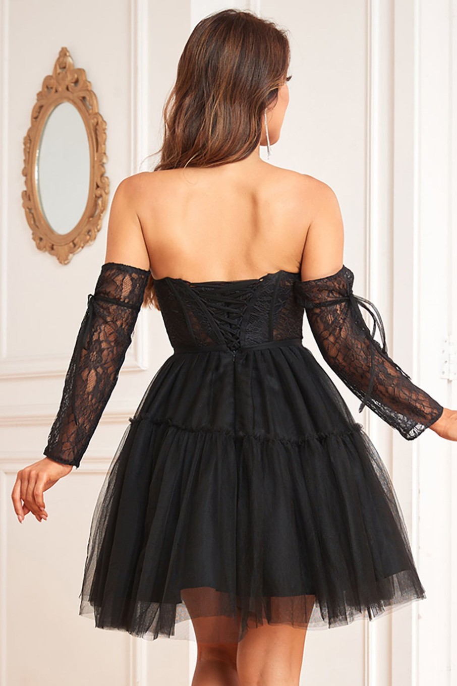 Special Occasion HELLYMOON | A Line Sweetheart Graduation Dress With Lace Sleeves