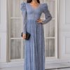 Prom Dresses HELLYMOON | Lace Long Prom Dress With Sleeves Blue