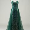 Prom Dresses HELLYMOON | Sparkly Beaded Long Prom Dress Dark Green