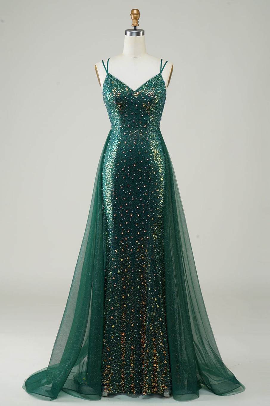 Prom Dresses HELLYMOON | Sparkly Beaded Long Prom Dress Dark Green