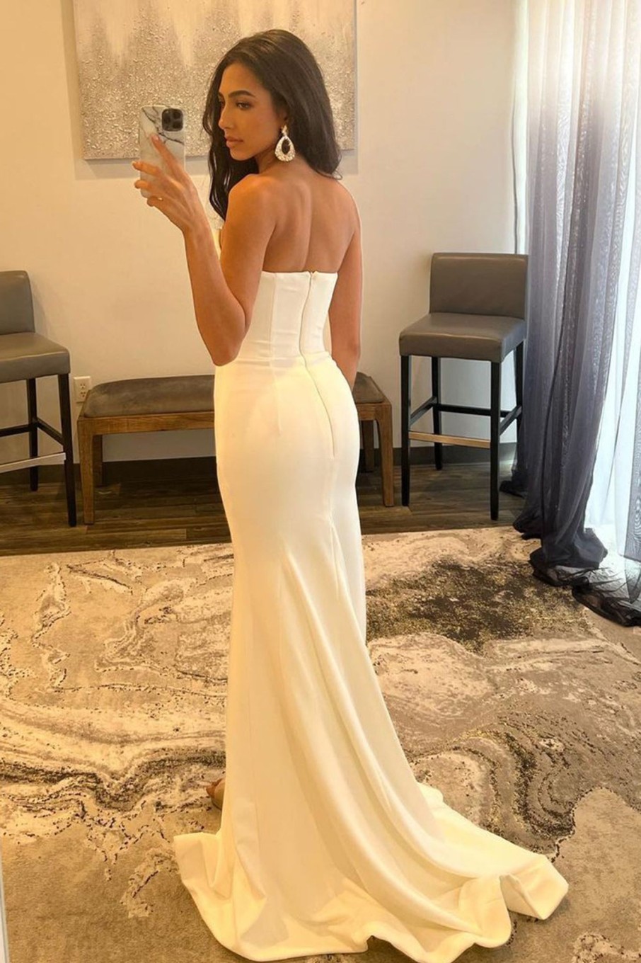 Prom Dresses HELLYMOON | Strapless Beading Mermaid Prom Dress With Slit White