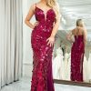 Prom Dresses HELLYMOON | Sparkly Mermaid Spaghetti Straps Sequin Long Prom Dress With Slit Fuchsia