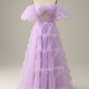 Prom Dresses HELLYMOON | Tulle Off The Shoulder A Line Prom Dress Lavender