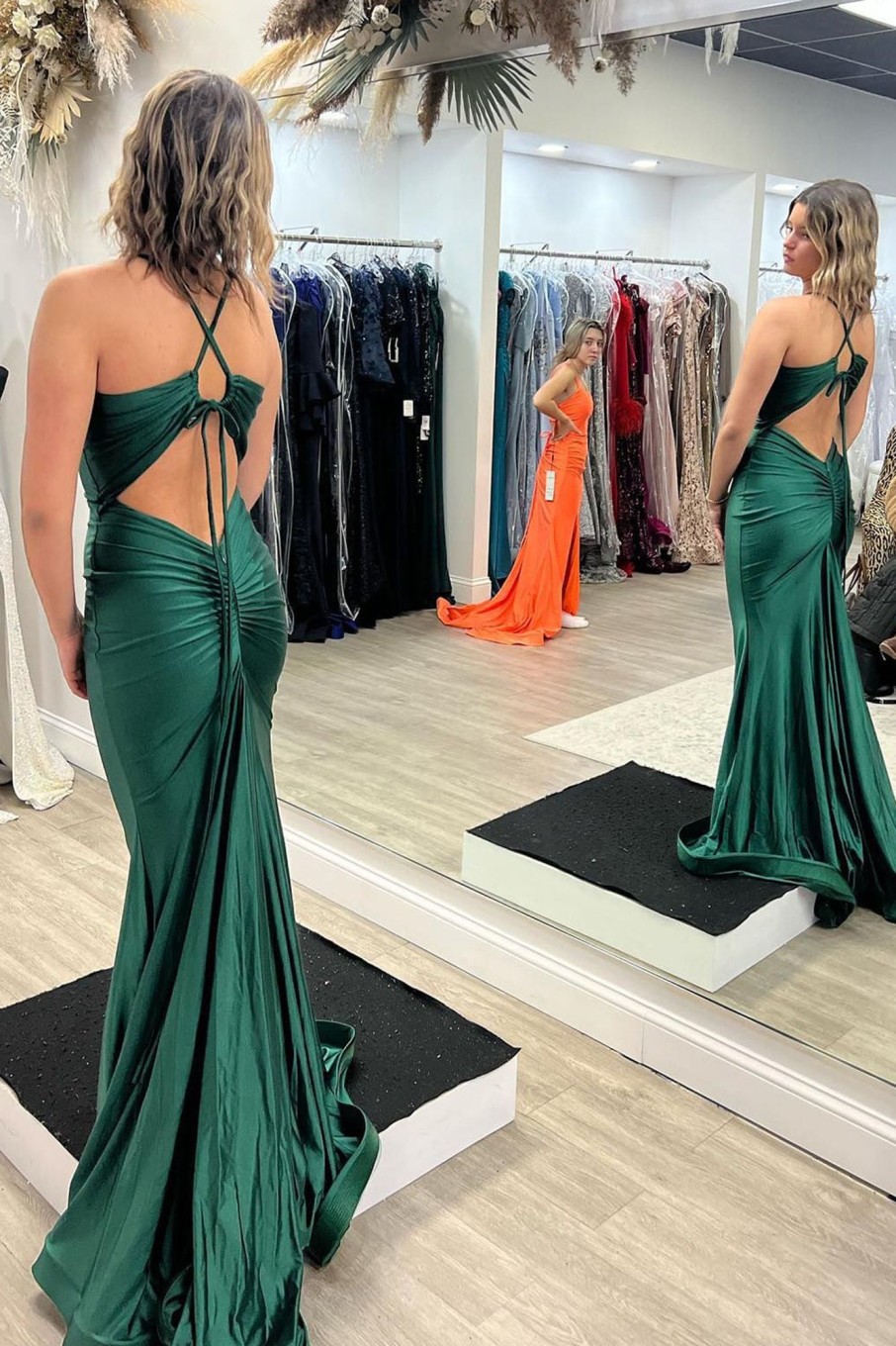 Special Occasion HELLYMOON | Mermaid V-Neck Satin Simple Prom Dress Green