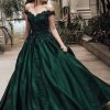 Prom Dresses HELLYMOON | Off The Shoulder Princess Prom Dress With Lace Dark Green