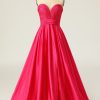 Special Occasion HELLYMOON | A Line Sweetheart Hot Pink Long Prom Dress With Ruched Fuchsia