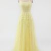 Prom Dresses HELLYMOON | Spaghetti Straps Prom Dress Yellow