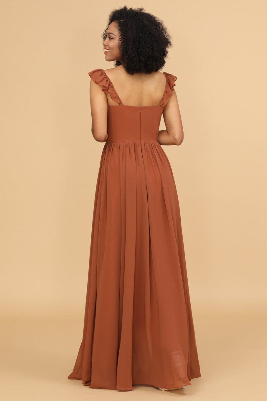 Partywear HELLYMOON | Chiffon A-Line Floor Length Bridesmaid Dress With Ruffles