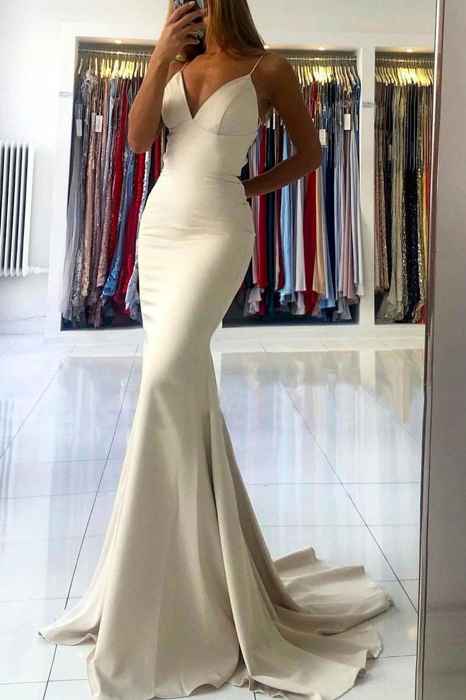 Special Occasion HELLYMOON | Spaghetti Straps Simple Mermaid Prom Dress Ivory