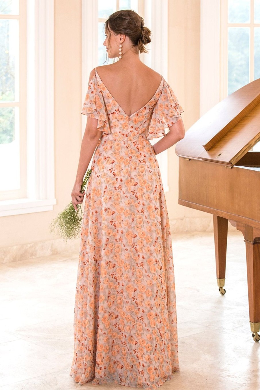 Partywear HELLYMOON | Floral Print Orange Bridesmaid Dress Pink Orange