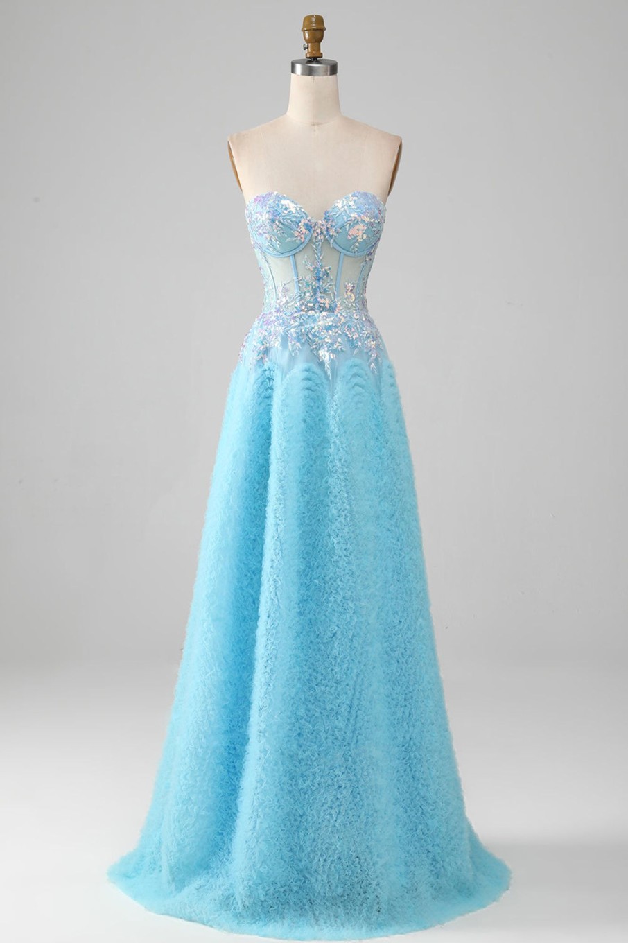 Prom Dresses HELLYMOON | A Line Strapless Corset Prom Dress With Sequins Sky Blue