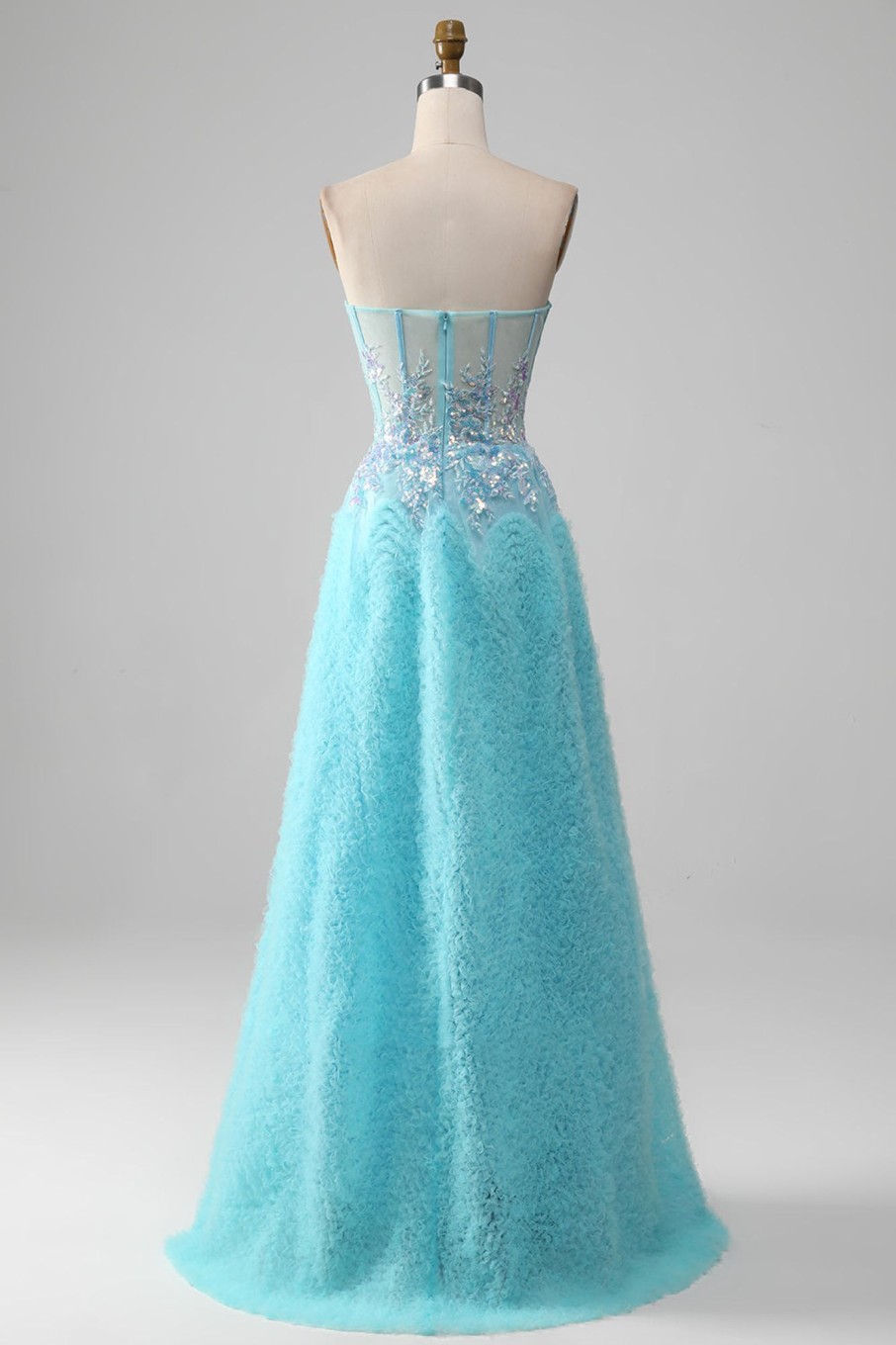 Prom Dresses HELLYMOON | A Line Strapless Corset Prom Dress With Sequins Sky Blue