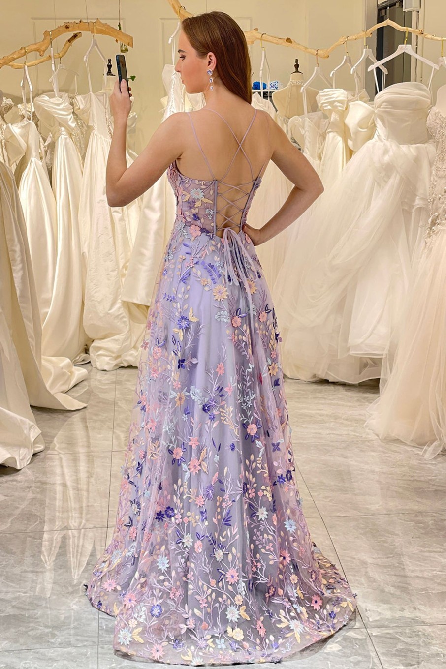 Special Occasion HELLYMOON | A-Line Spaghetti Straps Long Prom Dress With Appliques Mauve