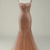 Prom Dresses HELLYMOON | Spaghetti Straps Tulle Glitter Corset Prom Dress Blush