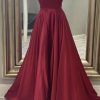 Special Occasion HELLYMOON | A Line Satin Prom Dress With Lace-Up Back Burgundy