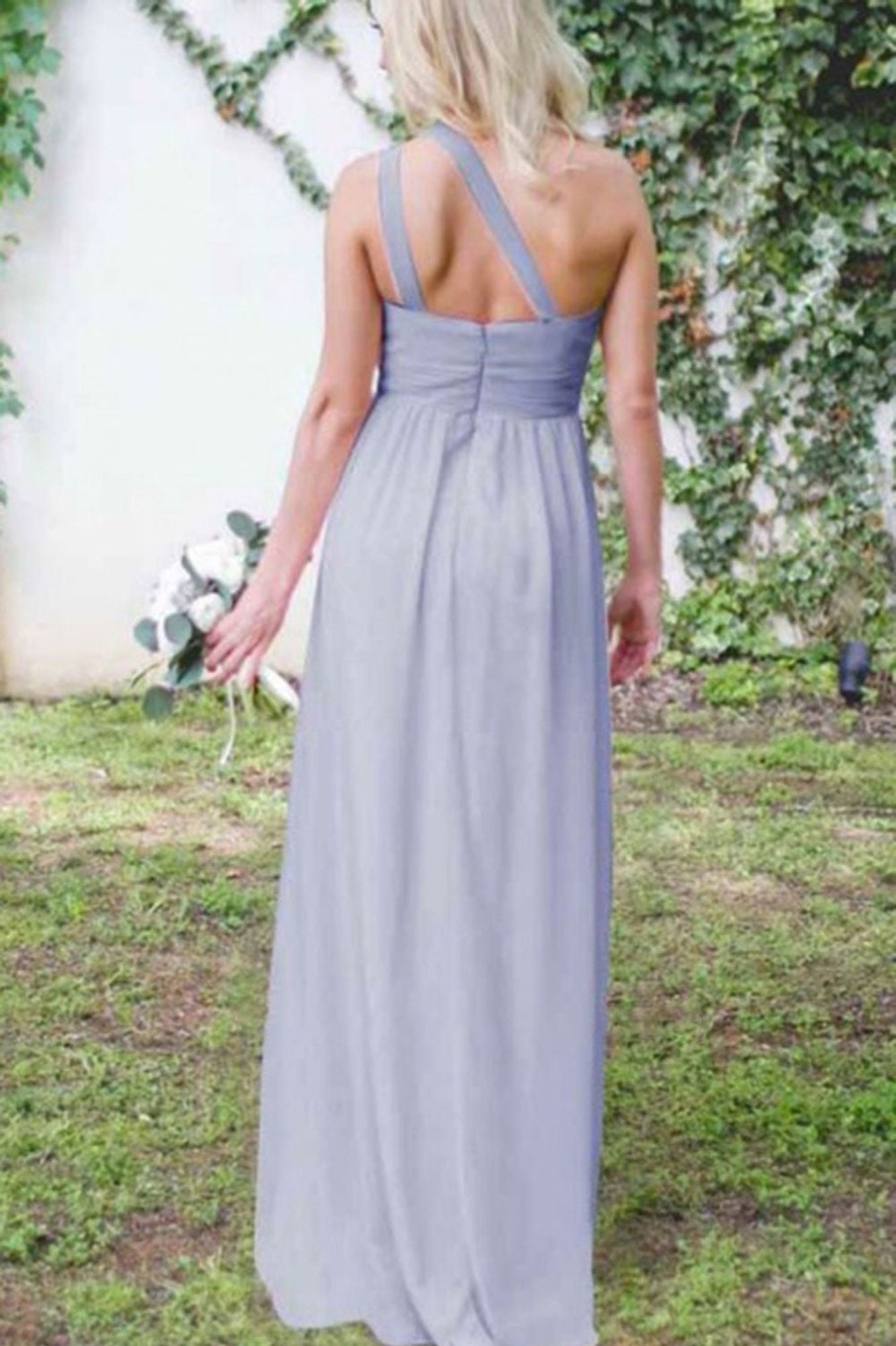 Partywear HELLYMOON | A Line One Shoulder Chiffon Bridesmaid Dress With Pleated