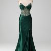 Prom Dresses HELLYMOON | Strapless Mermaid Long Corset Prom Dress Dark Green