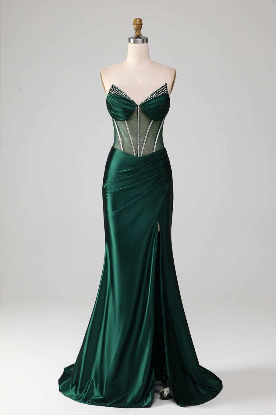 Prom Dresses HELLYMOON | Strapless Mermaid Long Corset Prom Dress Dark Green